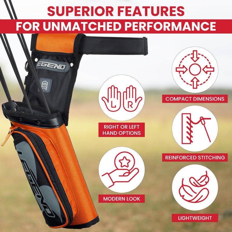 Legend حافظة السهام LEGEND XT420 - حامل السهام، حافظة رماية مع 3 أنابيب للسهام، حافظة خصر نايلون متينة مع جيوب متعددة لملحقات الرماية، بطاقة النتائج والأدوات - لليد اليمنى، برتقالي - Image 3